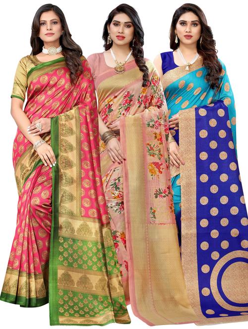pack of 3 multi colored combo saree with blouse - 20875676 - Standard Image - 0