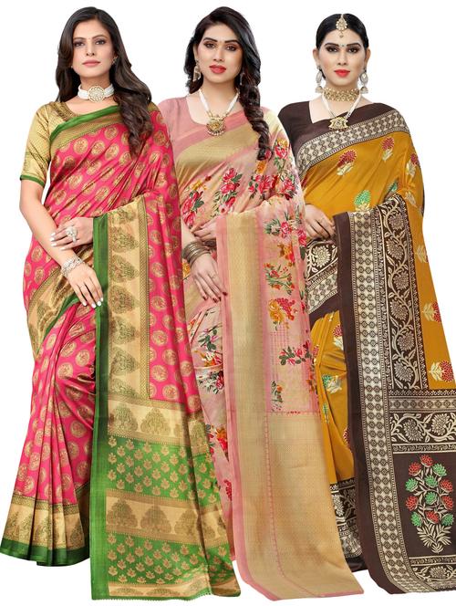 pack of 3 multi colored combo saree with blouse - 20875681 - Standard Image - 0