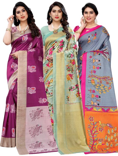 pack of 3 multi colored combo saree with blouse - 20875697 - Standard Image - 0