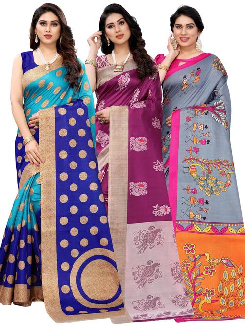 pack of 3 multi colored combo saree with blouse - 20875698 - Standard Image - 0