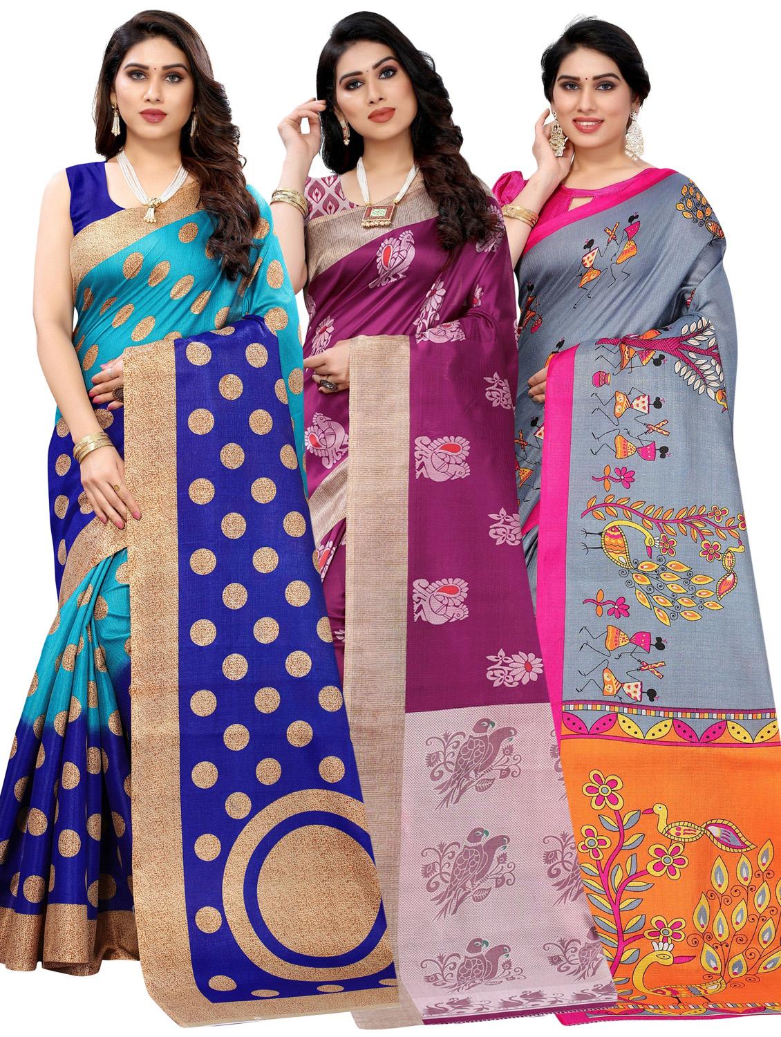 pack of 3 multi colored combo saree with blouse - 20875698 - Zoom Image - 0