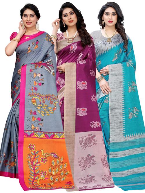 pack of 3 multi colored combos saree - 20875704 -  Standard Image - 0