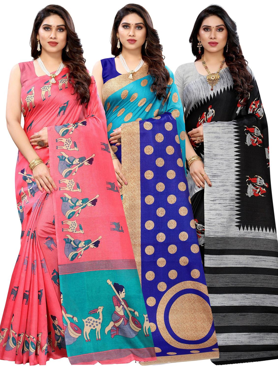 pack of 3 multi colored combos saree with blouse - 20875729 -  Zoom Image - 0