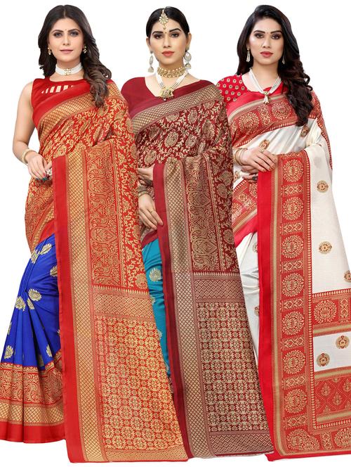 pack of 3 multi colored combos saree with blouse - 20875776 - Standard Image - 0