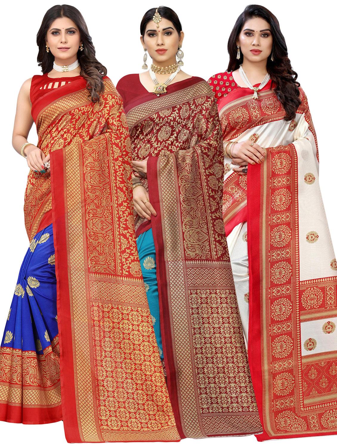 pack of 3 multi colored combos saree with blouse - 20875776 - Zoom Image - 0