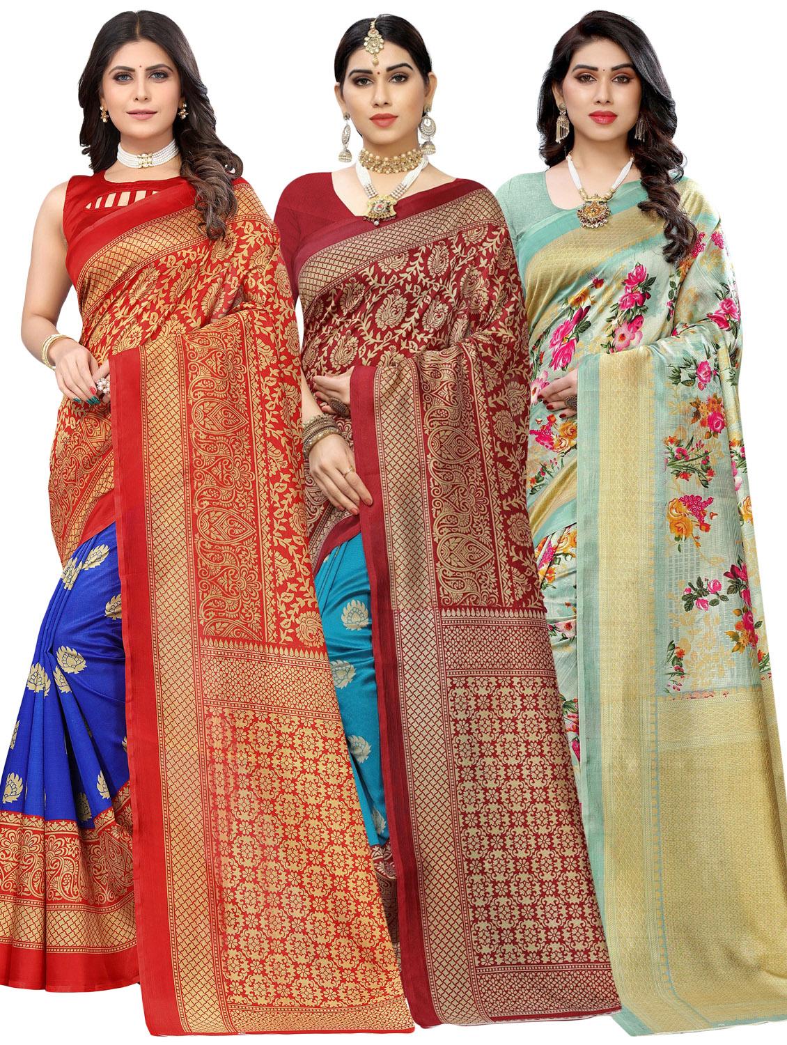 pack of 3 multi colored combo saree - 20875777 -  Zoom Image - 0
