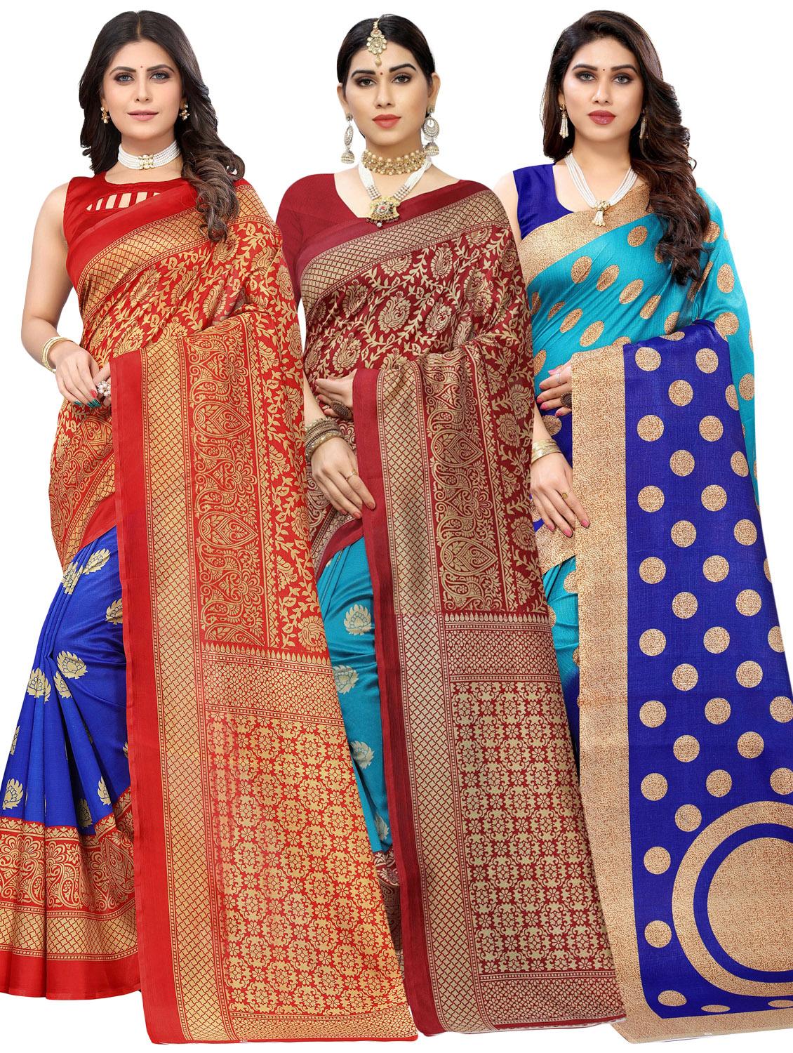 pack of 3 multi colored combo saree - 20875781 - Zoom Image - 0