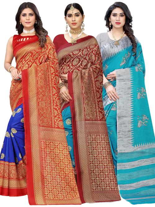 pack of 3 multi colored combos saree with blouse - 20875783 - Standard Image - 0