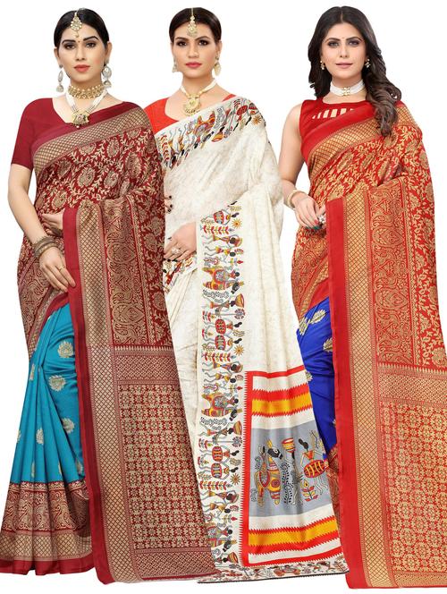 pack of 3 multi colored combo saree with blouse - 20875786 -  Standard Image - 0
