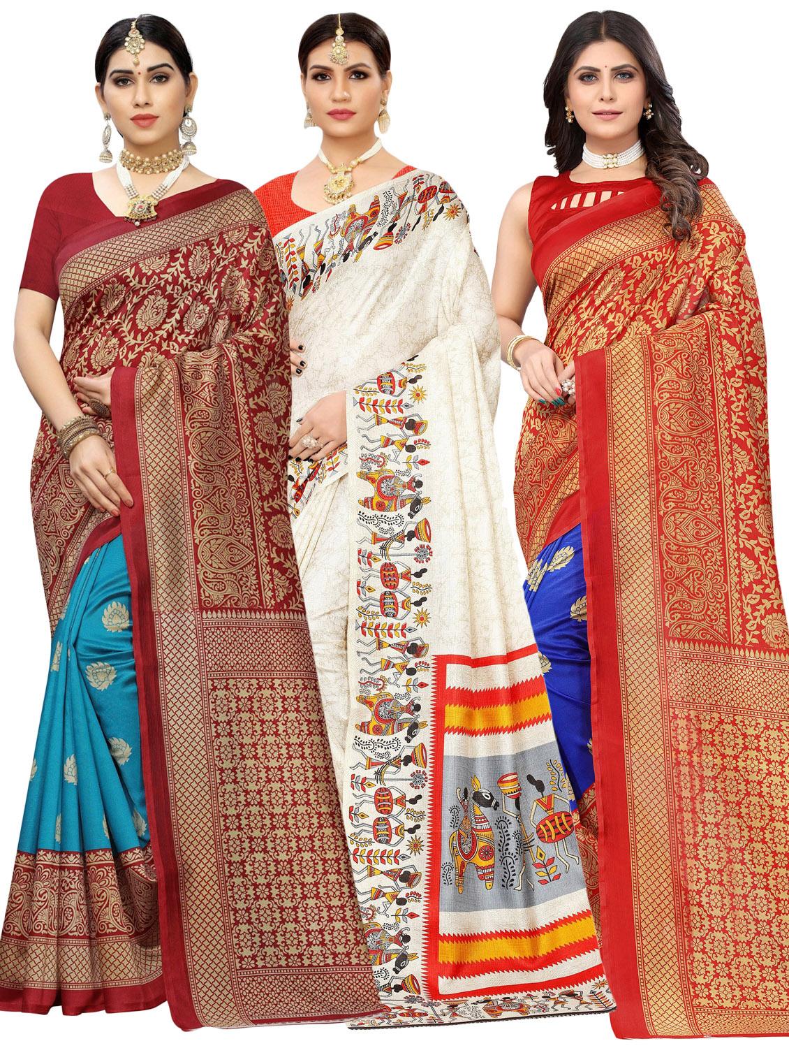 pack of 3 multi colored combo saree with blouse - 20875786 -  Zoom Image - 0