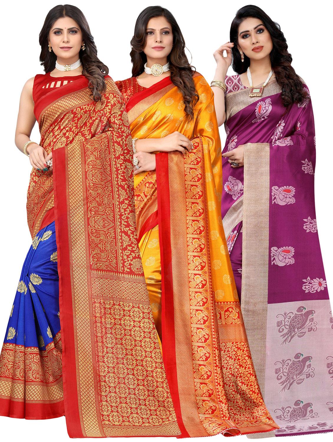 pack of 3 multi colored combos saree with blouse - 20875790 - Zoom Image - 0