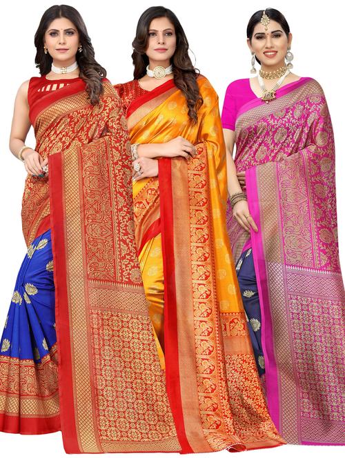 pack of 3 multi colored combo saree with blouse - 20875792 - Standard Image - 0
