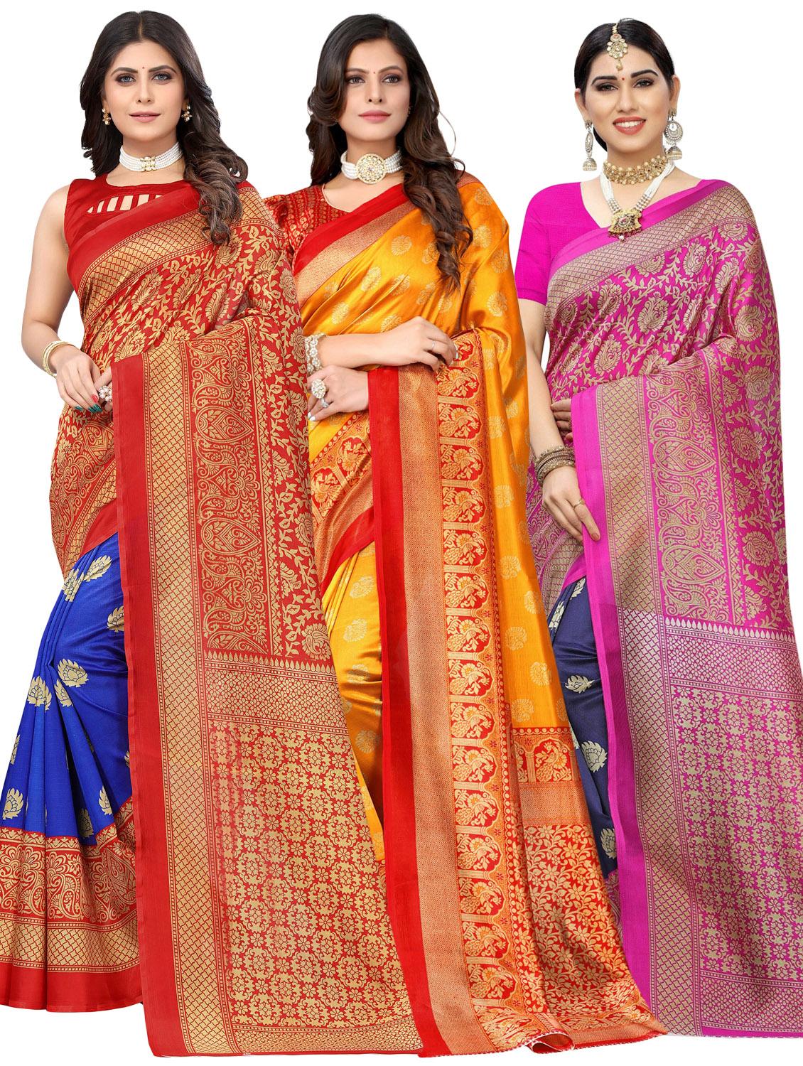 pack of 3 multi colored combo saree with blouse - 20875792 - Zoom Image - 0