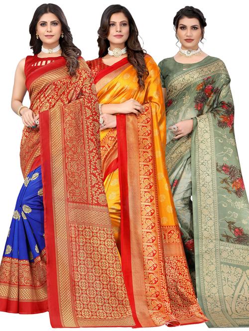 pack of 3 multi colored combo saree with blouse - 20875793 - Standard Image - 0