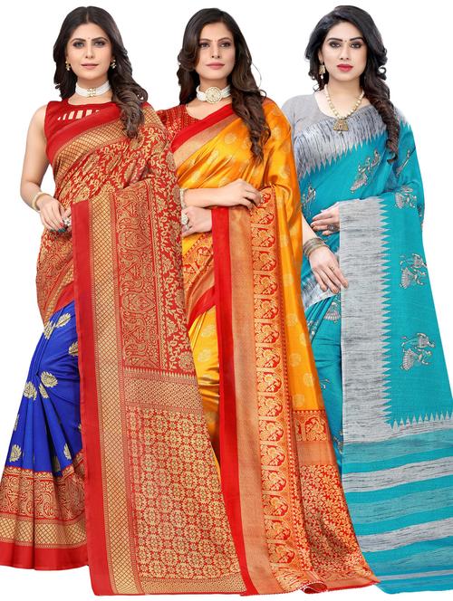 pack of 3 multi colored combos saree with blouse - 20875795 - Standard Image - 0