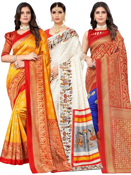 pack of 3 multi colored combo saree - 20875798 - Standard Image - 0