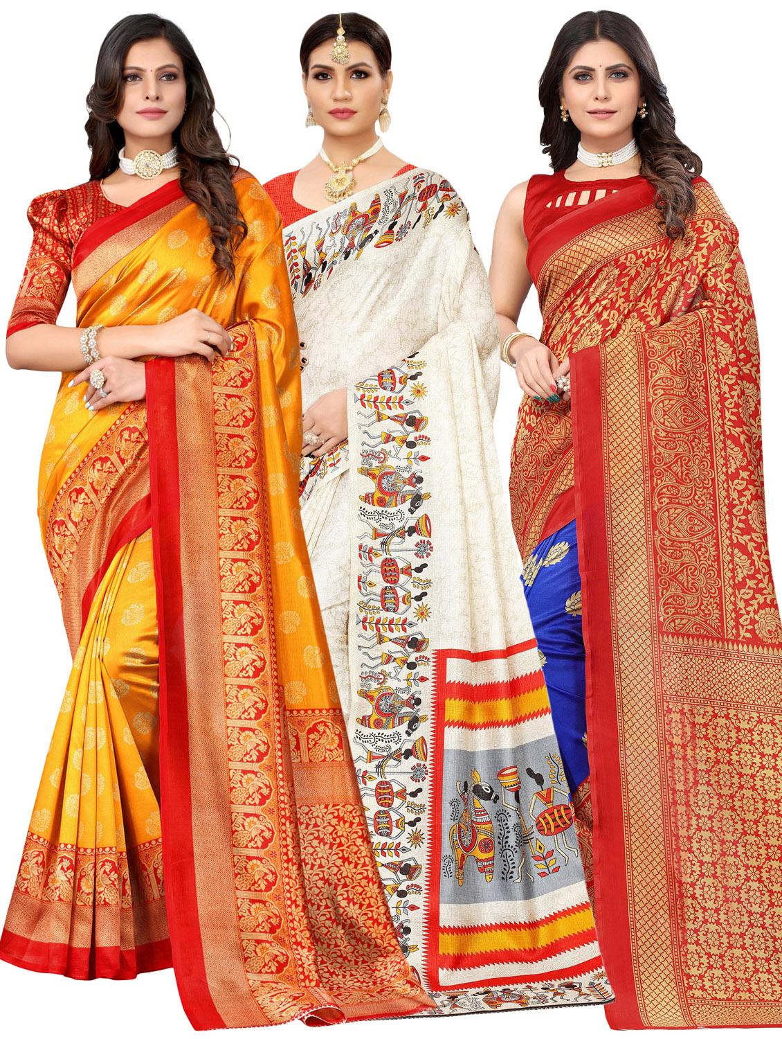 pack of 3 multi colored combo saree - 20875798 - Zoom Image - 0