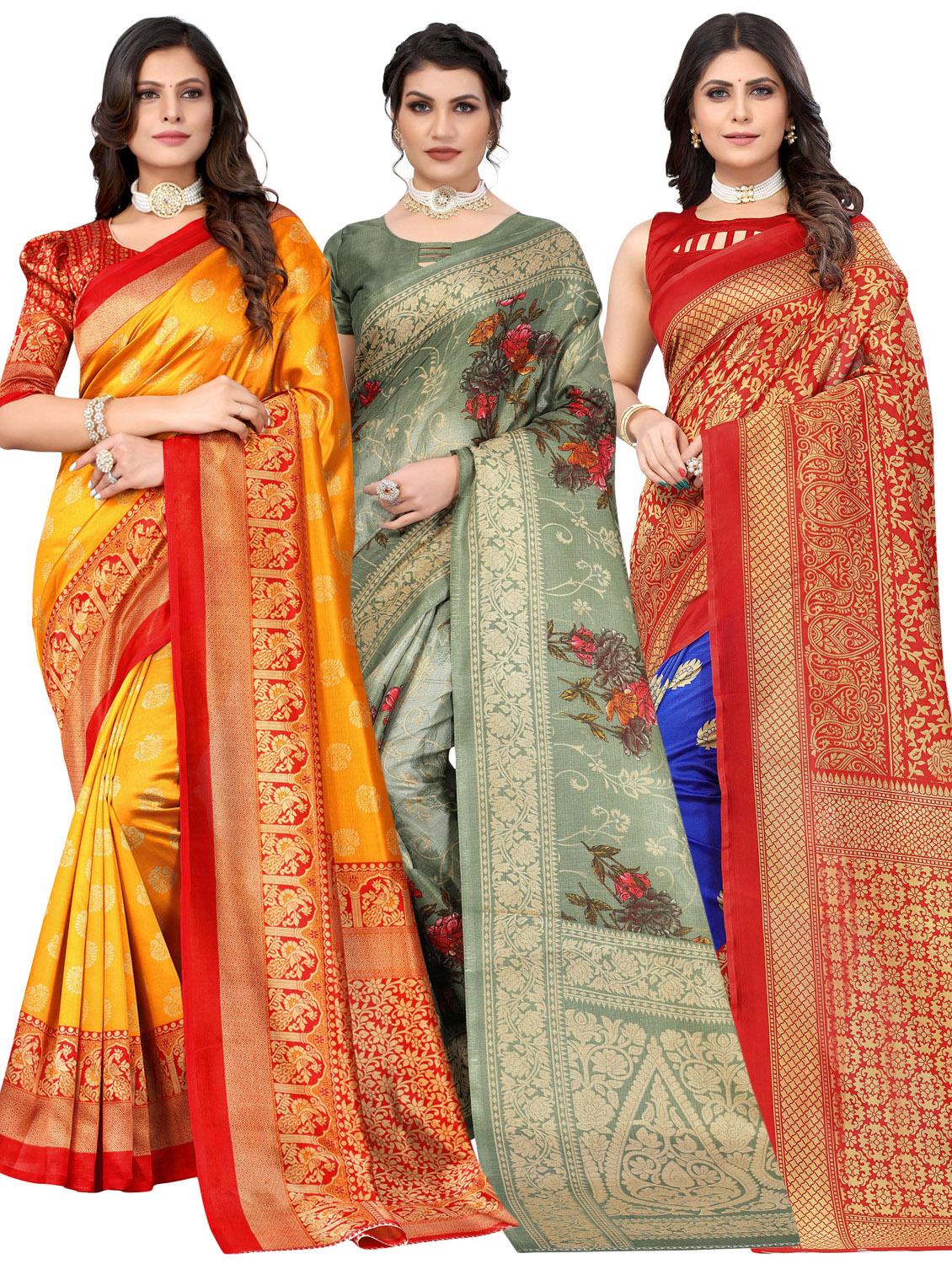 pack of 3 multi colored combo saree with blouse - 20875807 - Zoom Image - 0