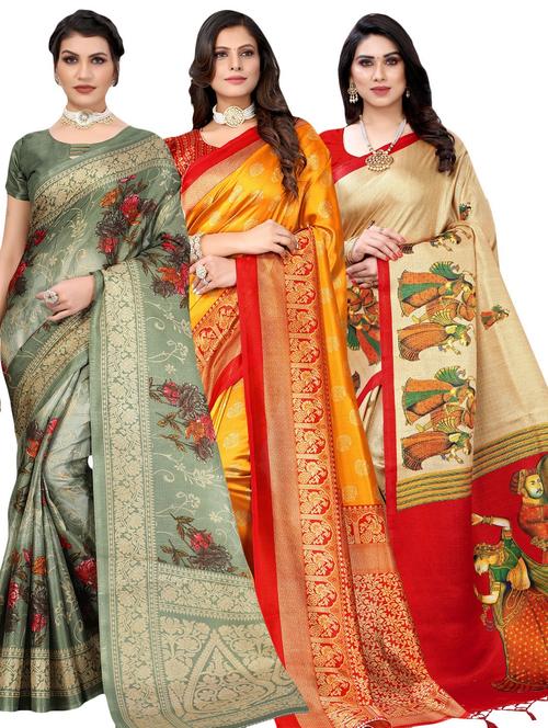 pack of 3 multi colored combo saree - 20875810 -  Standard Image - 0
