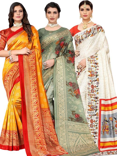 pack of 3 multi colored combos saree with blouse - 20875812 -  Standard Image - 0