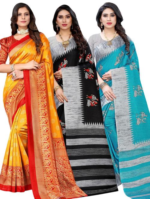 pack of 3 multi colored combo saree with blouse - 20875820 -  Standard Image - 0