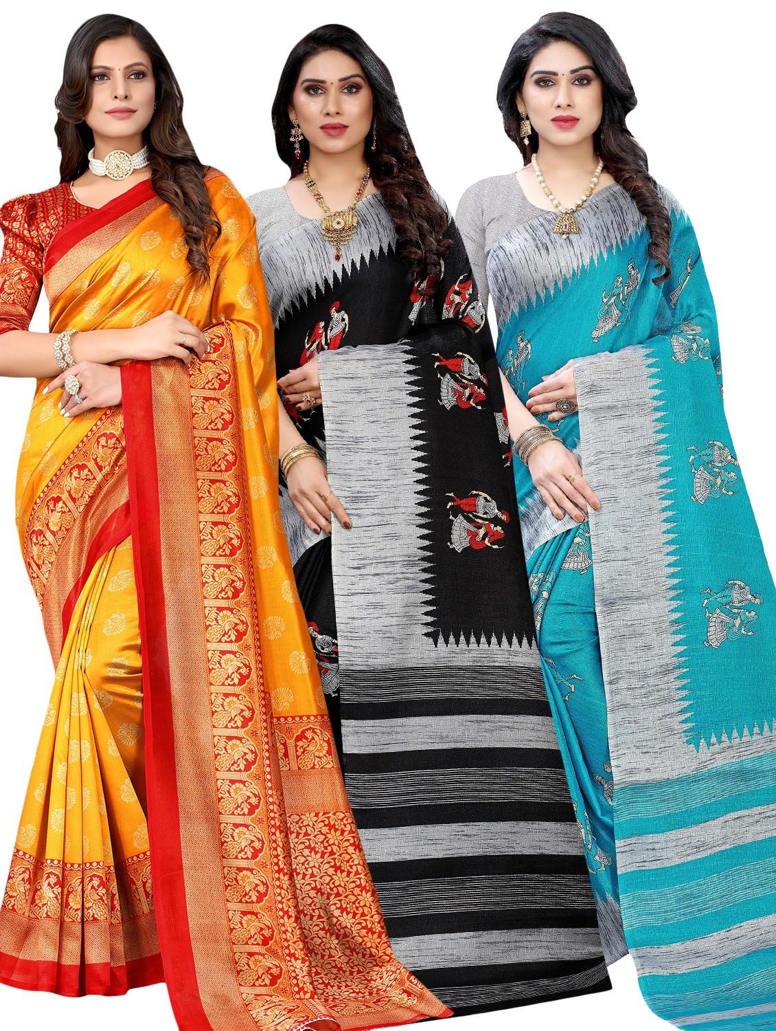 pack of 3 multi colored combo saree with blouse - 20875820 -  Zoom Image - 0