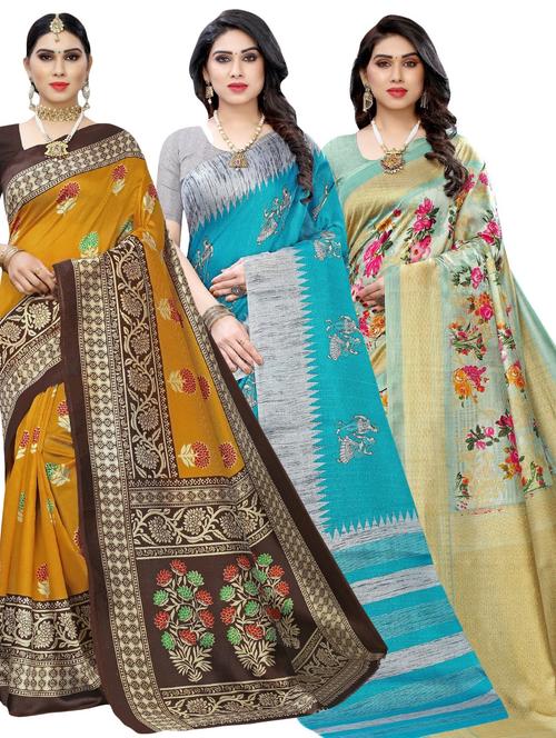 pack of 3 multi colored combo saree with blouse - 20875825 - Standard Image - 0