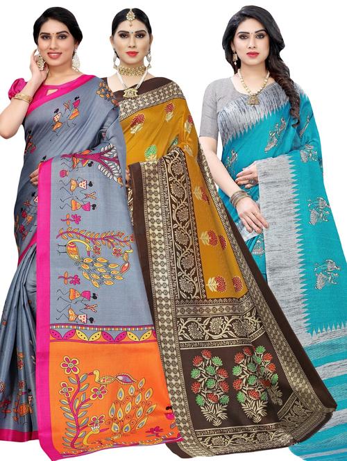 pack of 3 multi colored combos saree with blouse - 20875827 - Standard Image - 0