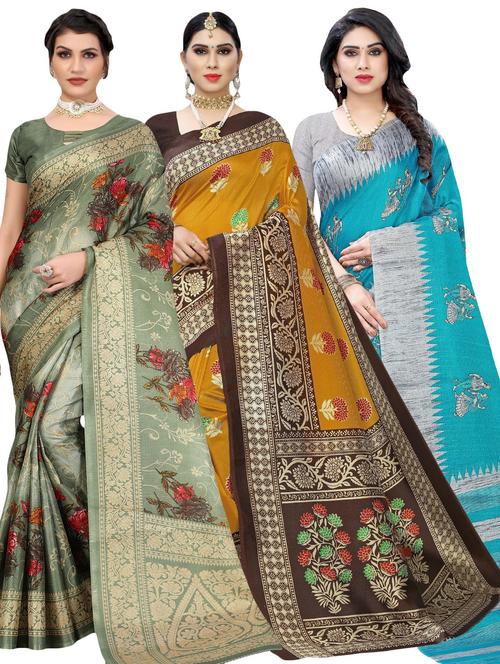 pack of 3 multi colored combo saree with blouse - 20875833 - Standard Image - 0