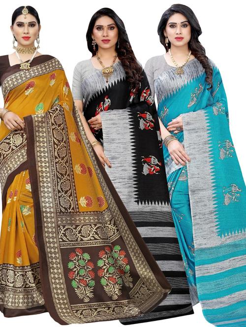 pack of 3 multi colored combo saree - 20875834 -  Standard Image - 0