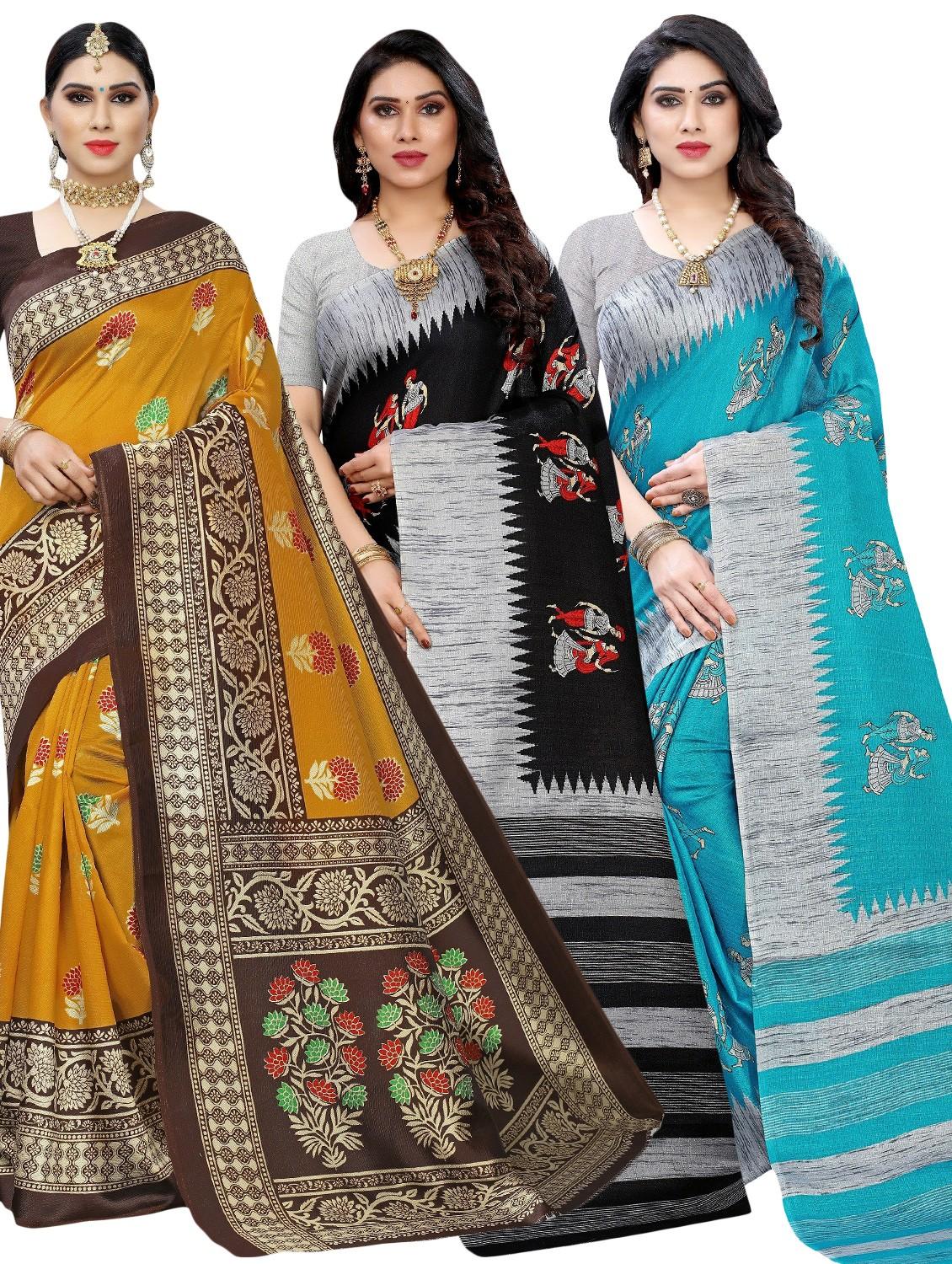 pack of 3 multi colored combo saree - 20875834 -  Zoom Image - 0