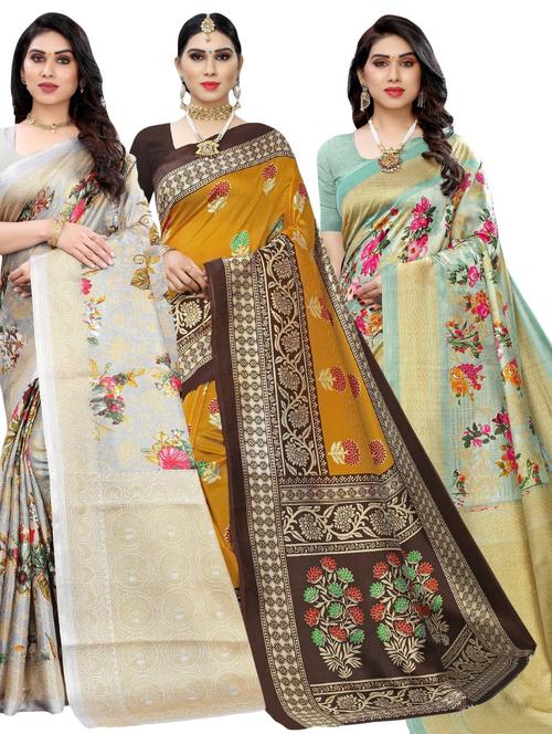 pack of 3 multi colored combos saree with blouse - 20875838 -  Standard Image - 0