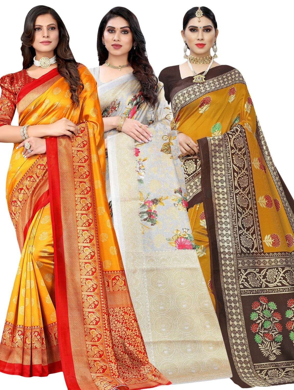 women multi color pack of 3 sarees with blouse - 20875843 - Zoom Image - 0