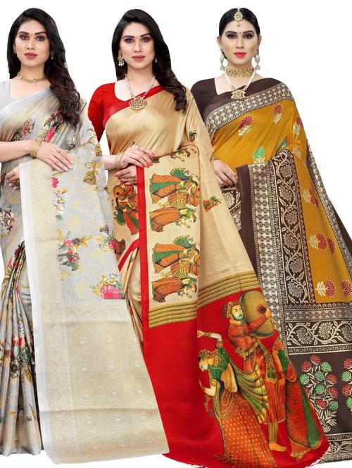 pack of 3 multi colored combo saree - 20875846 - Standard Image - 0
