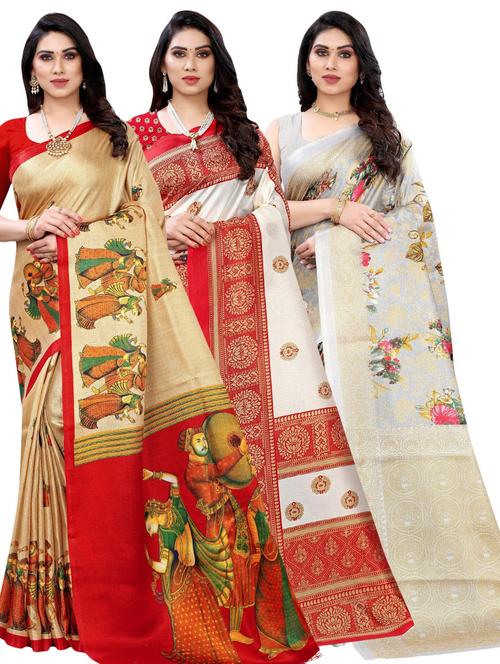 pack of 3 multi colored combo saree - 20875849 -  Standard Image - 0