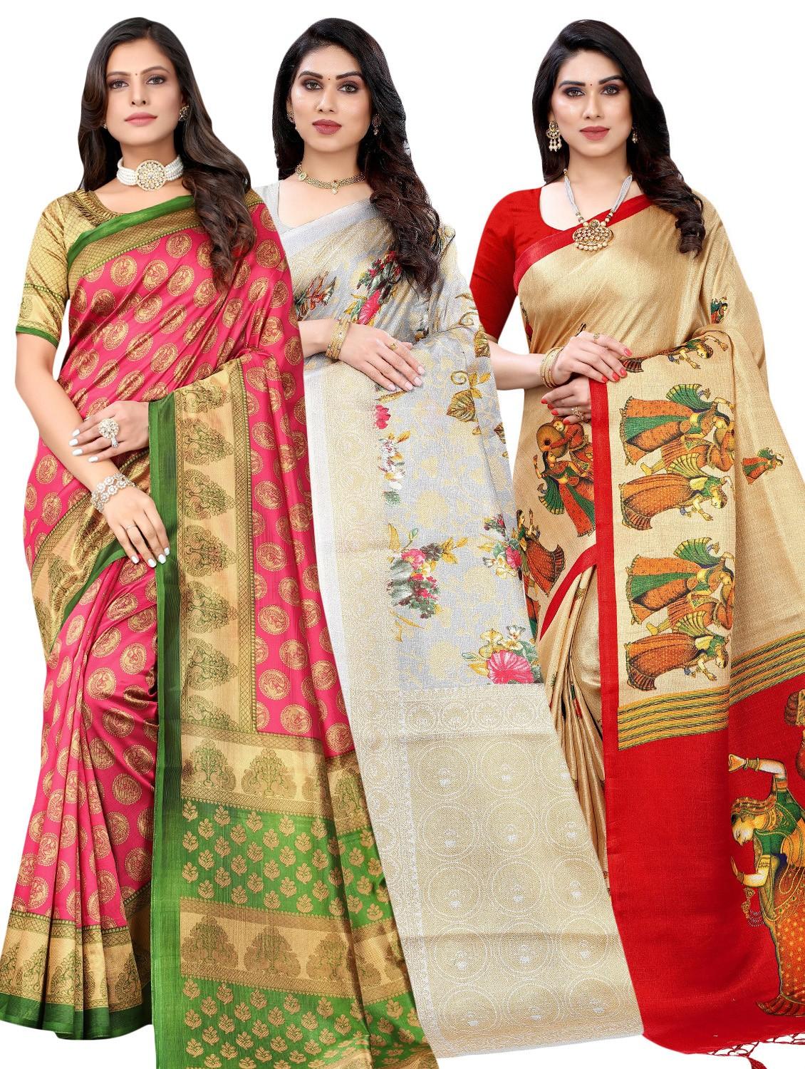 pack of 3 multi colored combo saree - 20875851 - Zoom Image - 0