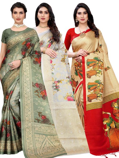 pack of 3 multi colored combo saree - 20875858 -  Standard Image - 0