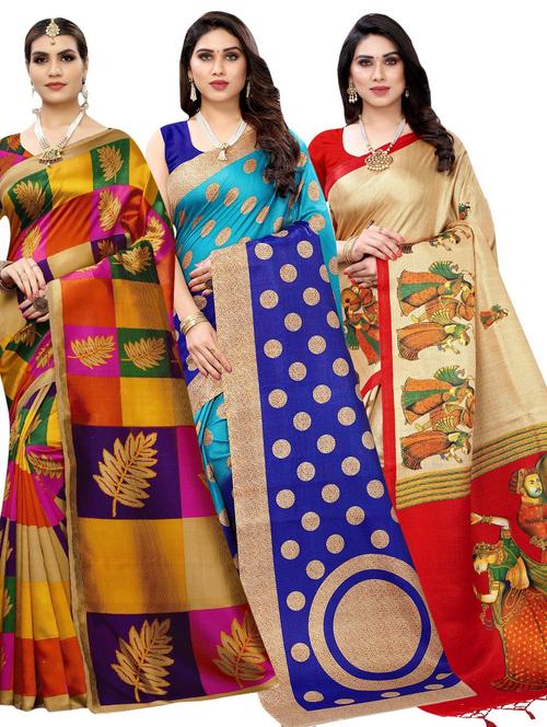 pack of 3 multi colored combo saree - 20875868 -  Standard Image - 0