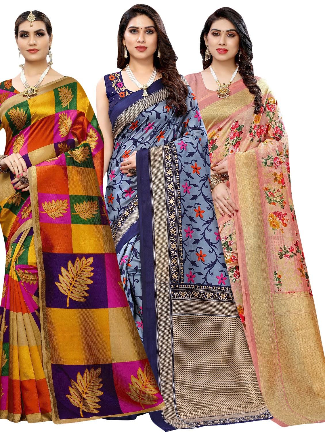 pack of 3 multi colored combos saree with blouse - 20875875 - Zoom Image - 0