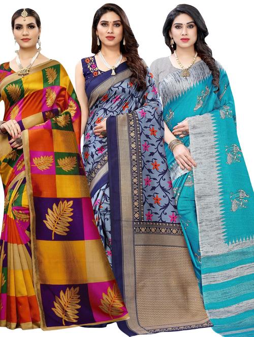 pack of 3 multi colored combo saree with blouse - 20875884 - Standard Image - 0