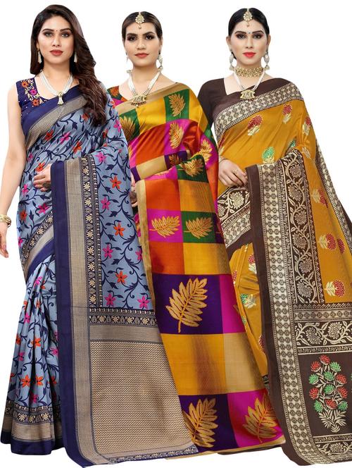 pack of 3 multi colored combo saree with blouse - 20875885 -  Standard Image - 0