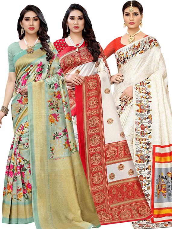 pack of 3 multi colored combos saree with blouse - 20875888 -  Zoom Image - 0
