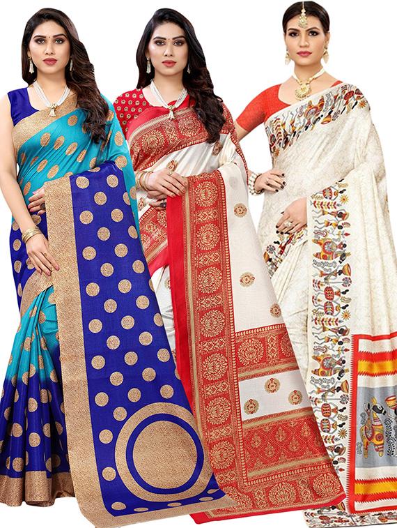 pack of 3 multi colored combo saree with blouse - 20875893 - Zoom Image - 0
