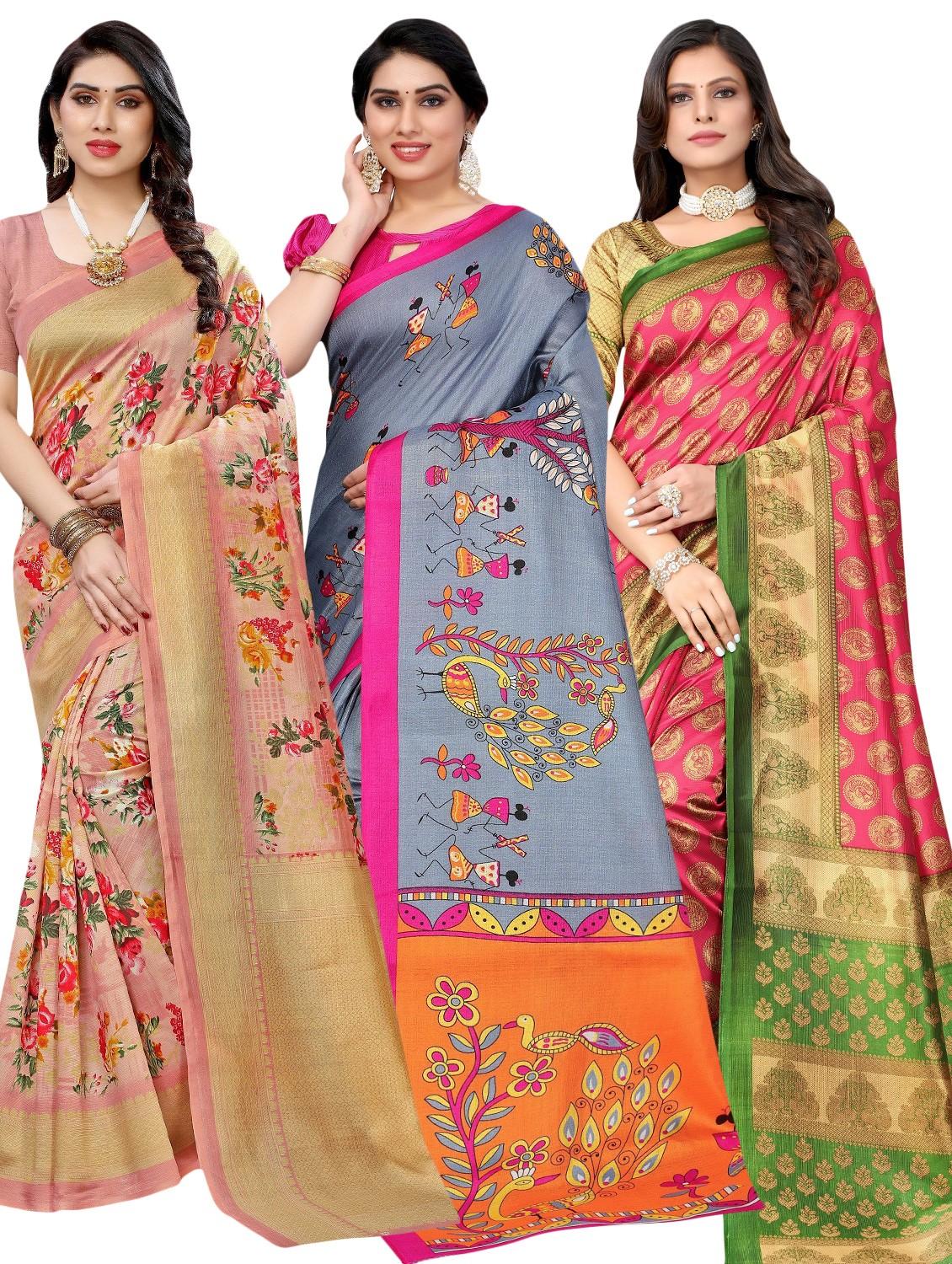 pack of 3 multi colored combo saree with blouse - 20875910 - Zoom Image - 0