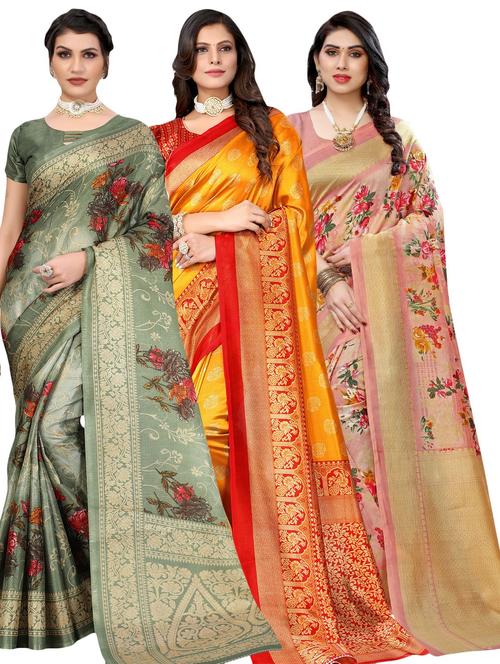 pack of 3 multi colored combos saree with blouse - 20875918 - Standard Image - 0