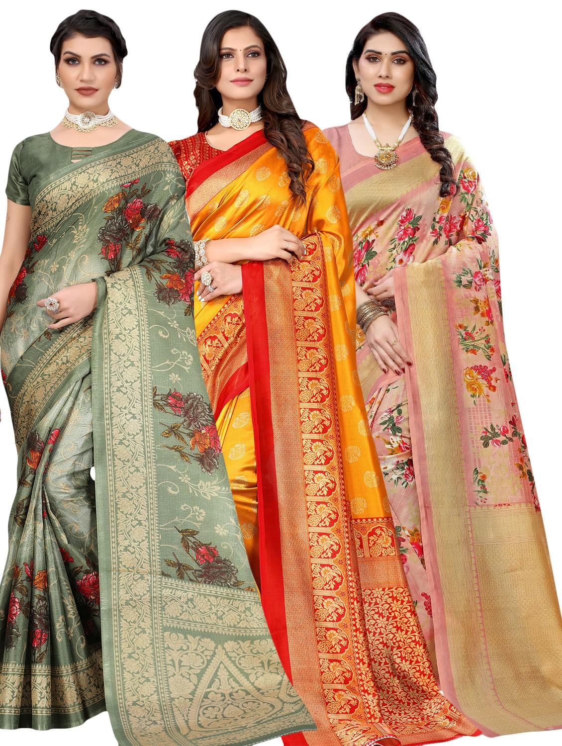 pack of 3 multi colored combos saree with blouse - 20875918 - Zoom Image - 0