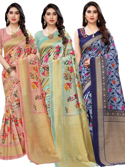 pack of 3 multi colored combo saree - 20875926 - Standard Image - 0