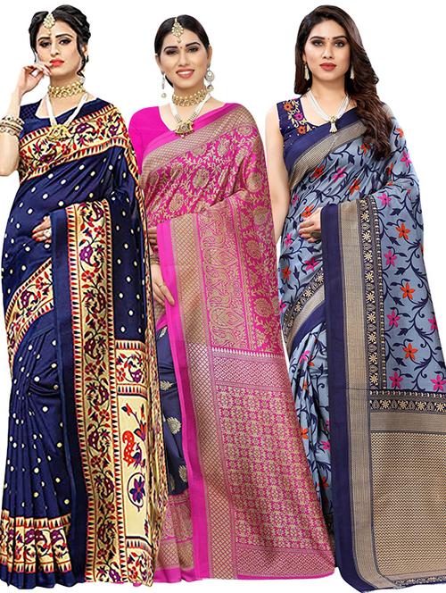 pack of 3 multi colored combos saree with blouse - 20875933 - Standard Image - 0