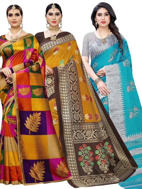 pack of 3 combo saree with blouse - 20875938 -  Standard Image - 0