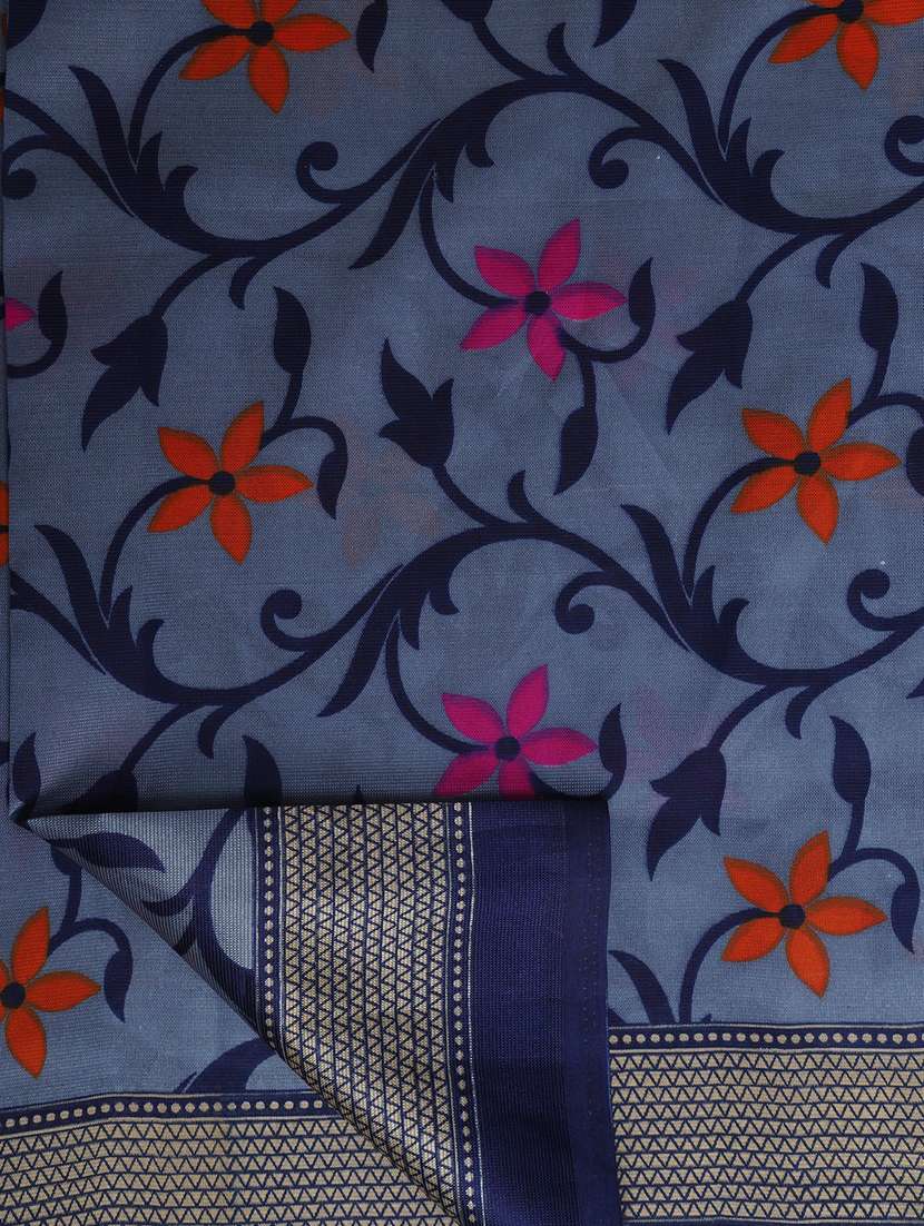 women grey floral printed bordered saree with blouse - 20876002 -  Standard Image - 3